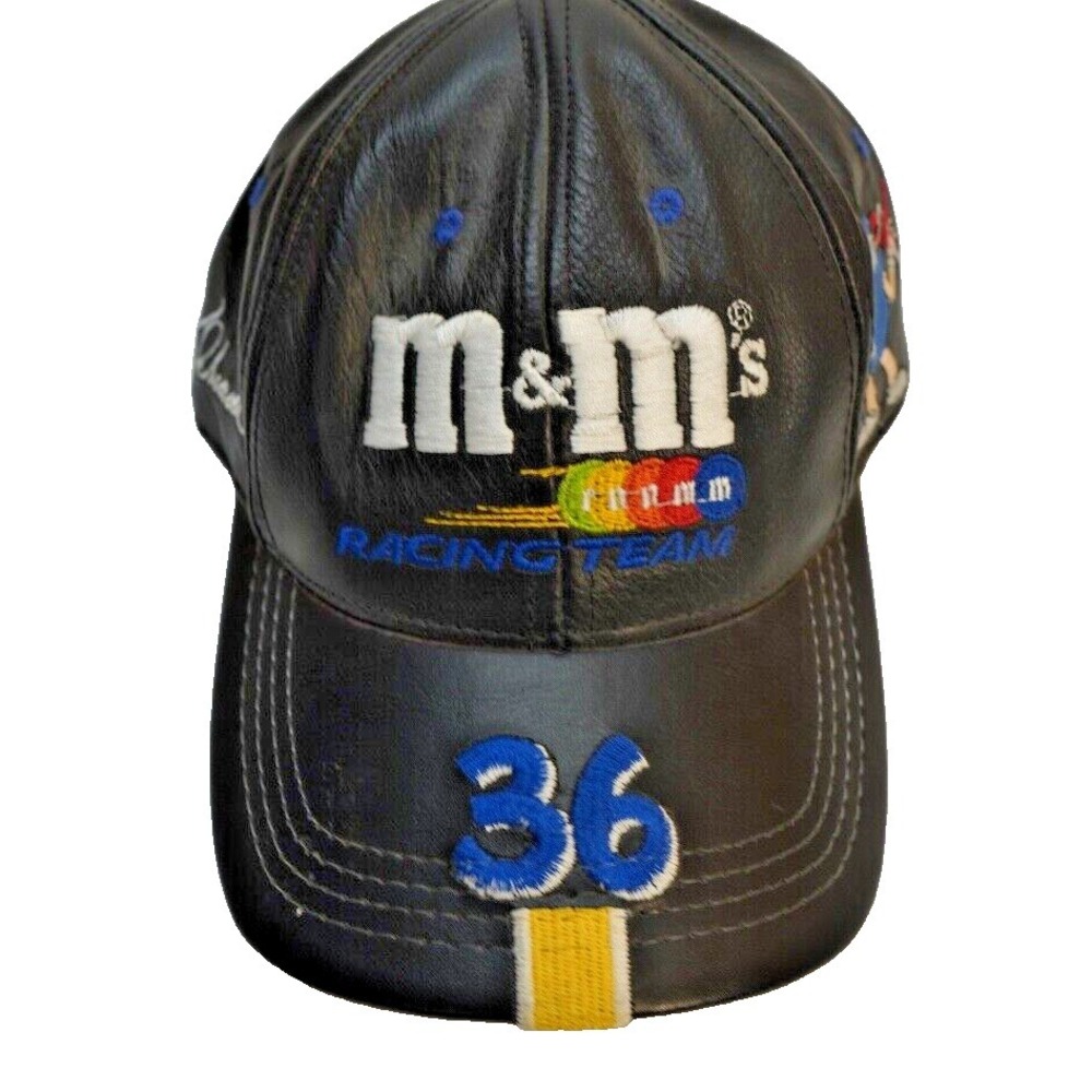 Ken Schrader M&M RACING TEAM‎ # 36 BLACK/BLUE LEATHER CAP ADJUSTABLE